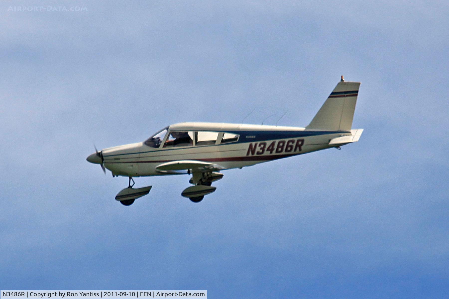 N3486R, 1969 Piper PA-28-180 C/N 28-5701, Left downwind and 45 at base, runway 02, Dillant-Hopkins Airport, Keene, NH