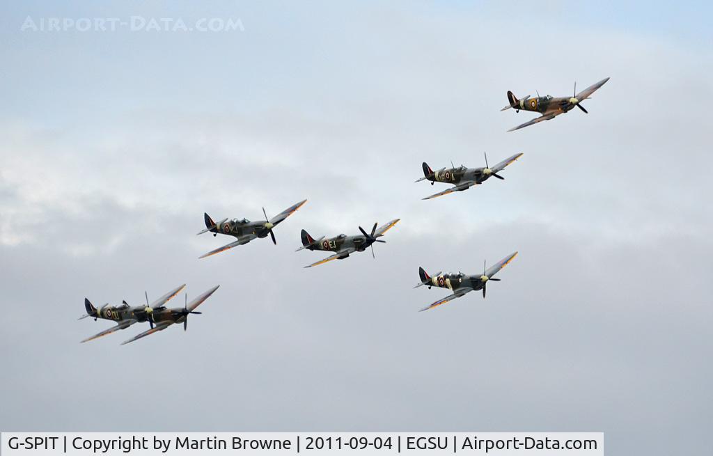 G-SPIT, 1944 Supermarine 379 Spitfire FR.XIV C/N 6S/649205, IN FORMATION ON A DULL AND RAINY AFTERNOON AT DUXFORD