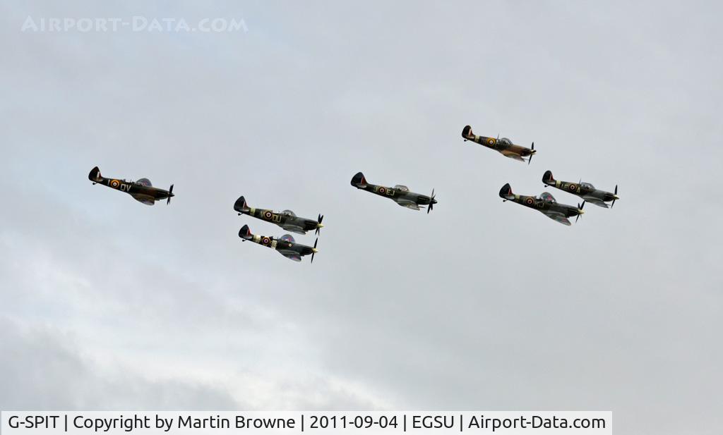 G-SPIT, 1944 Supermarine 379 Spitfire FR.XIV C/N 6S/649205, IN FORMATION ON A DULL AND RAINY AFTERNOON AT DUXFORD