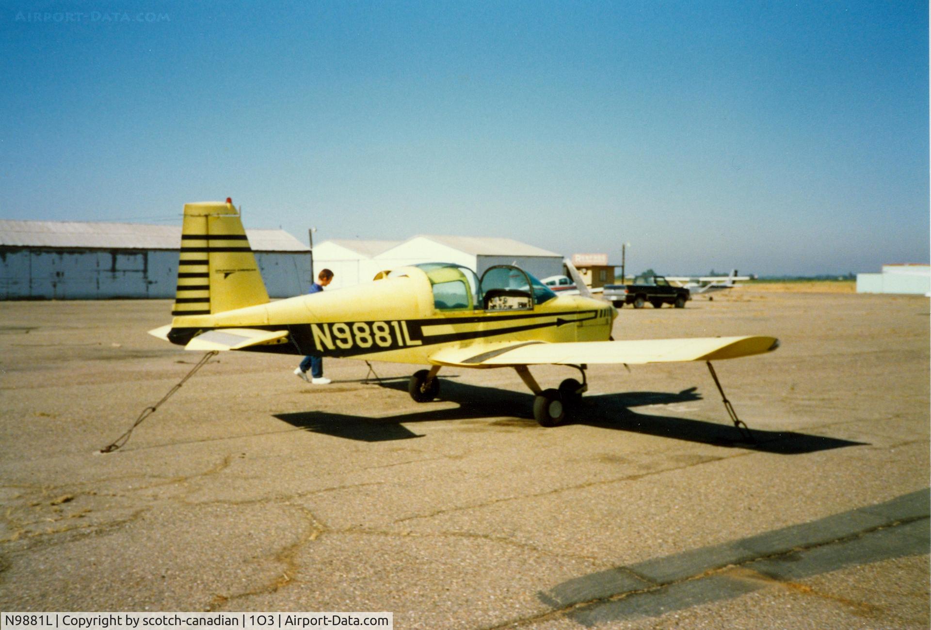 N9881L, 1974 Grumman American AA-1B Trainer C/N AA1B-0481, 1974 Grumman American Avn. Corp. AA-1B N9881L at Lodi Airport, Lodi, CA - July 1989