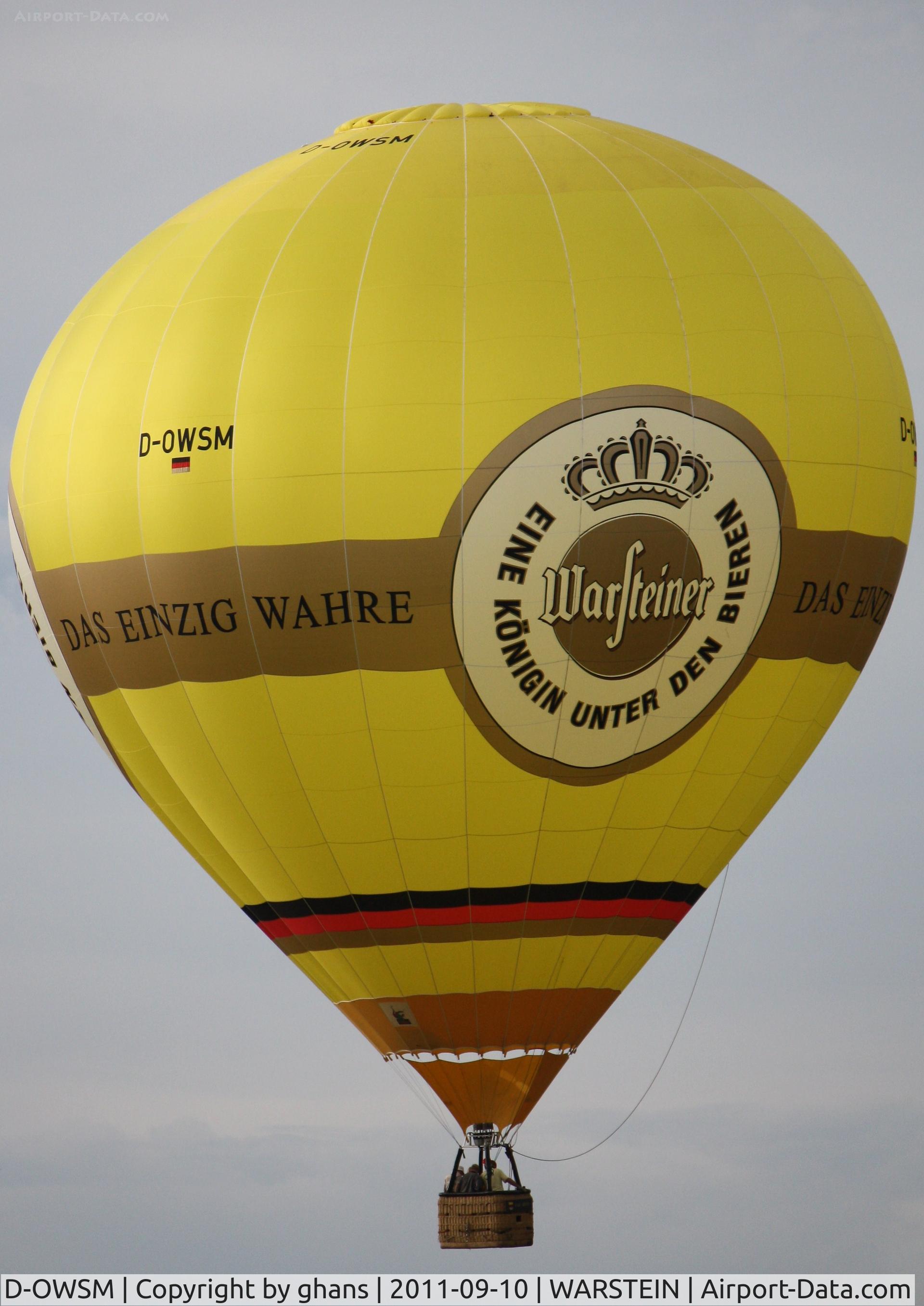 D-OWSM, 2009 Schroeder Fire Balloons G34/24 C/N 1381, WIM 2011 'Warsteiner'