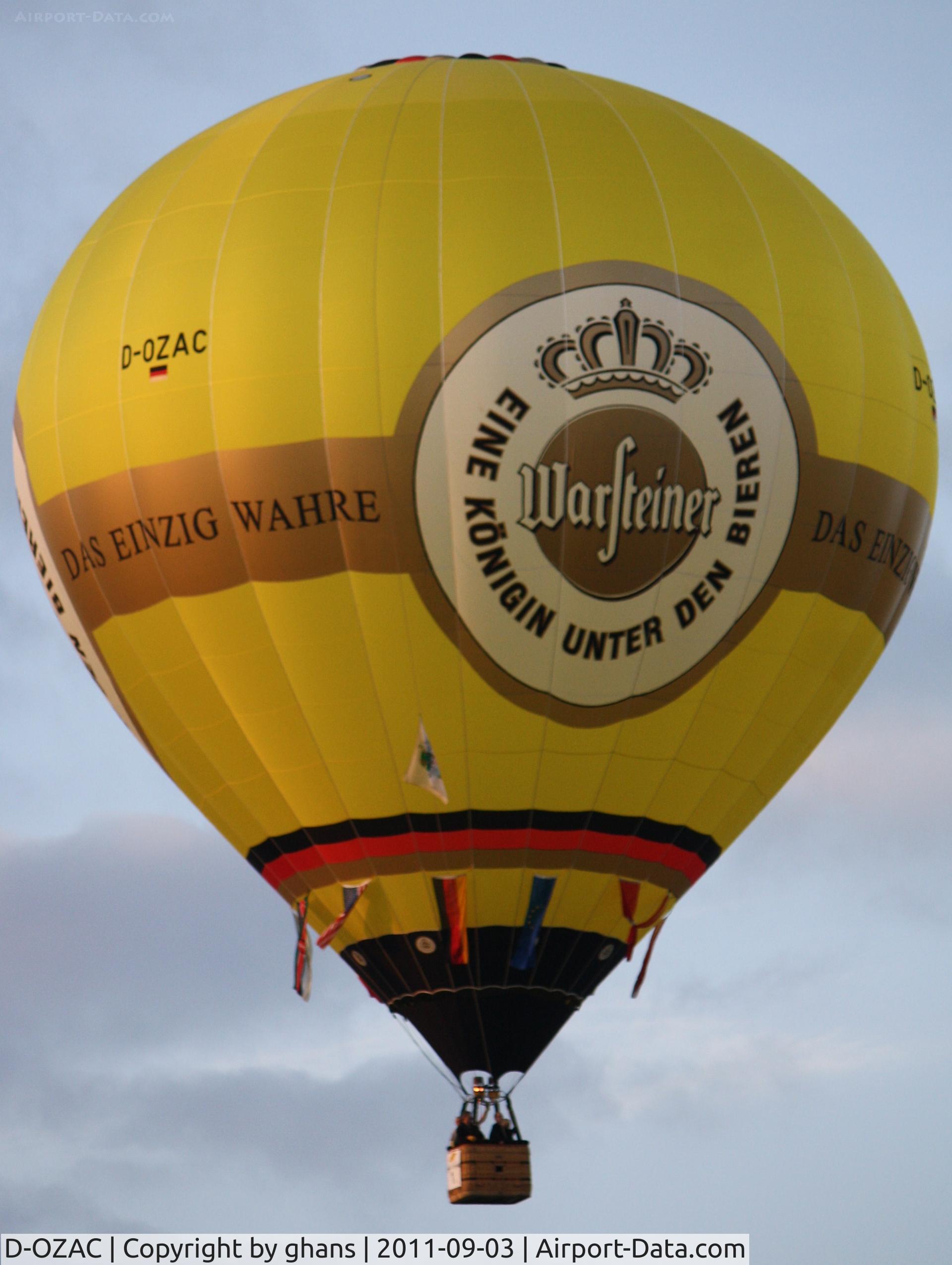 D-OZAC, 2009 Schroeder Fire Balloons G34/24 C/N 1389, WIM 2011
Warsteiner