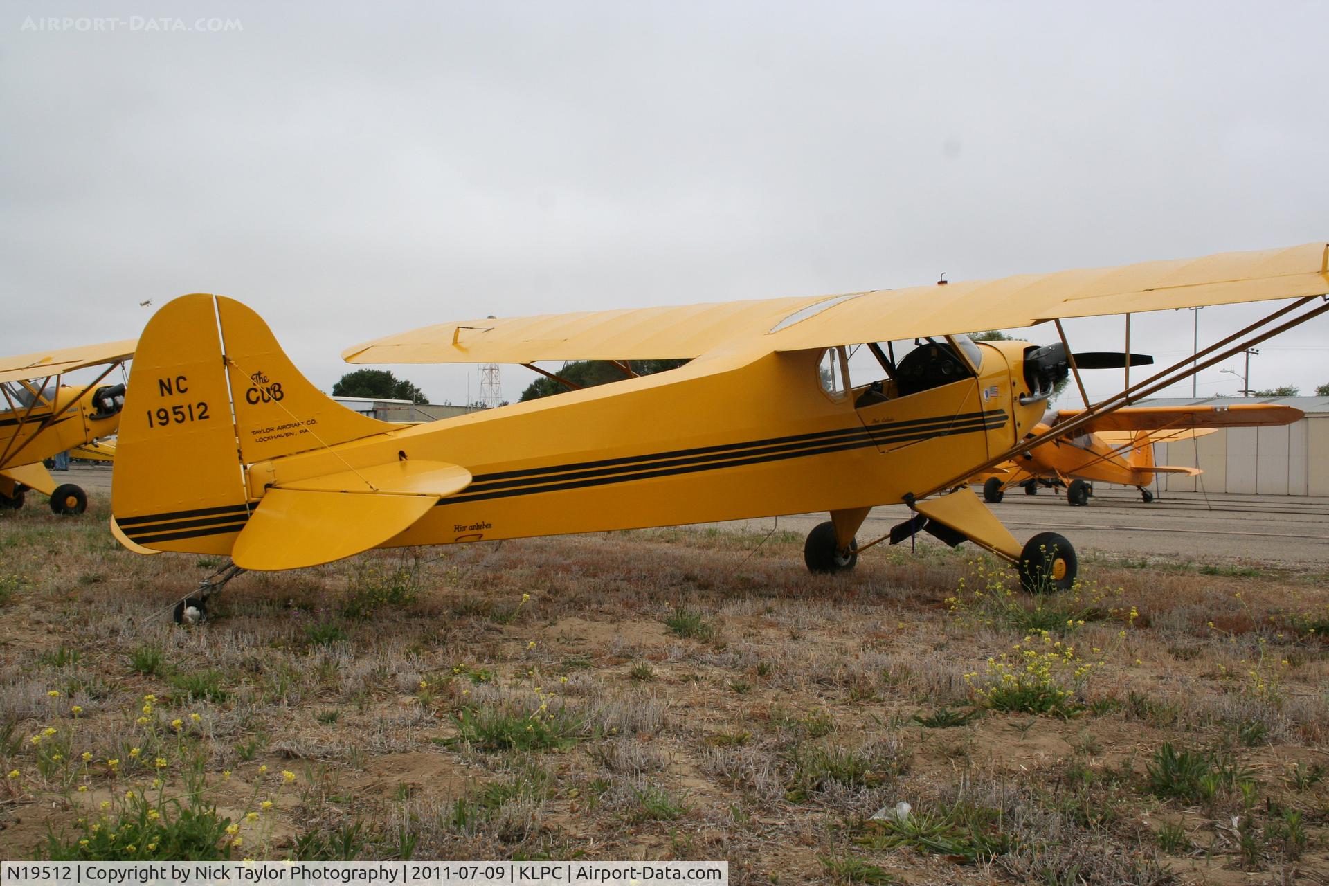 N19512, 1937 Taylor J-2 Cub C/N 1712, Lompoc Piper Cub fly in 2011
