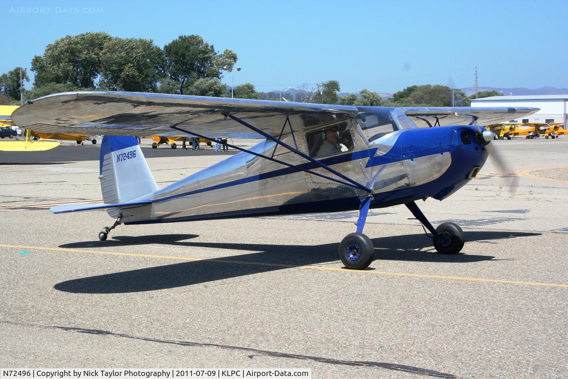 N72496, 1946 Cessna 120 C/N 9666, Lompoc Piper Cub fly in 2011. Note the wheel extenders