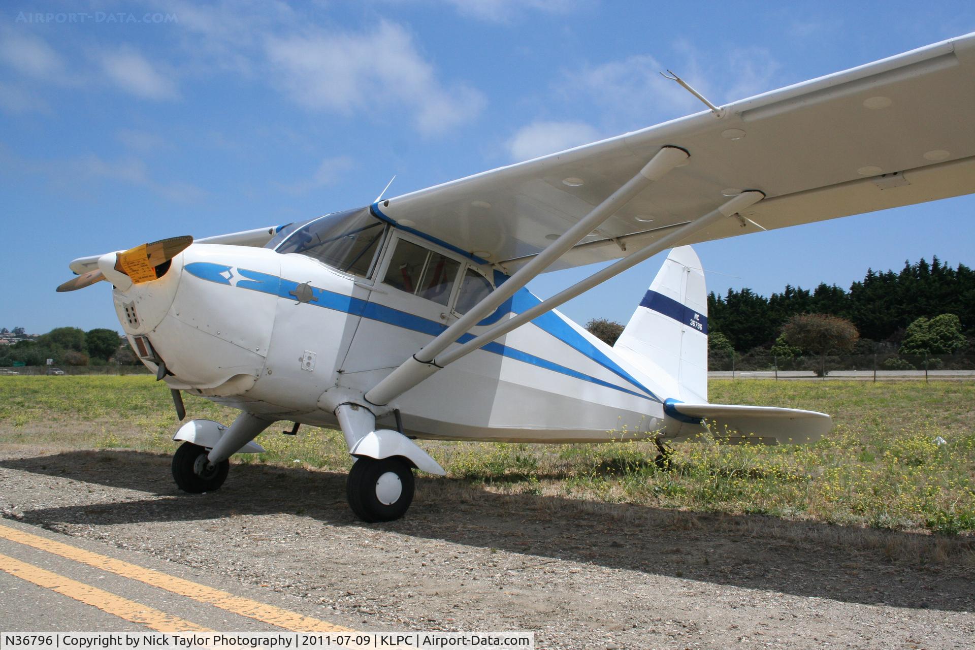 N36796, 1941 Stinson 10A C/N 8096, Lompoc Piper Cub fly in 2011