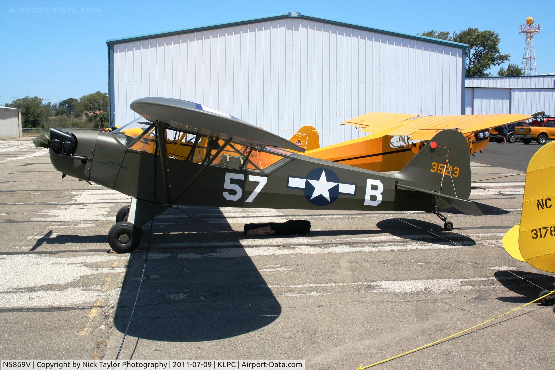 N5869V, 1954 Piper L-4B Grasshopper (O-59A / J3C-65) C/N 9384, Lompoc Piper Cub fly in 2011
