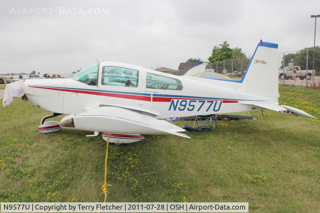 N9577U, 1975 Grumman American AA-5A Cheetah C/N AA5A-0077, Aircraft in the camping areas at 2011 Oshkosh