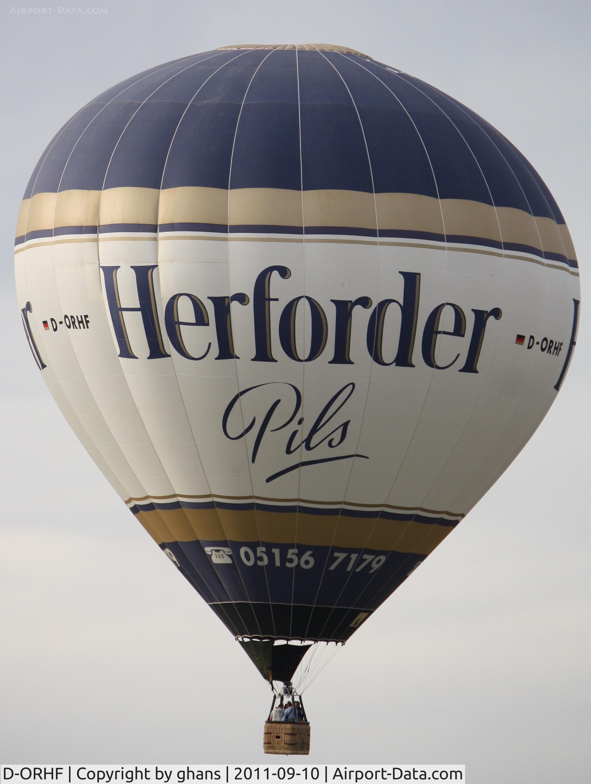 D-ORHF, 2008 Schroeder Fire Balloons G42/24 C/N 1298, WIM 2011
'Herforder Pils'