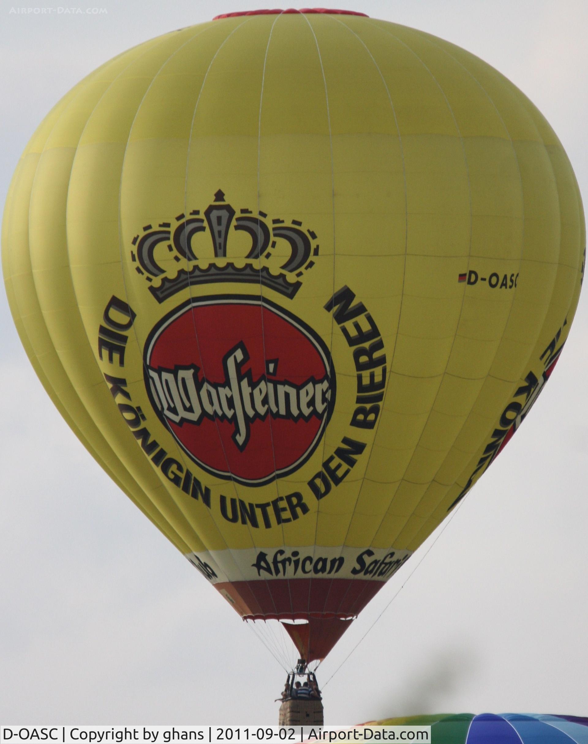 D-OASC, 2000 Schroeder Fire Balloons G40/24 C/N 861, WIM 2011
'Warsteiner African Safari Club'