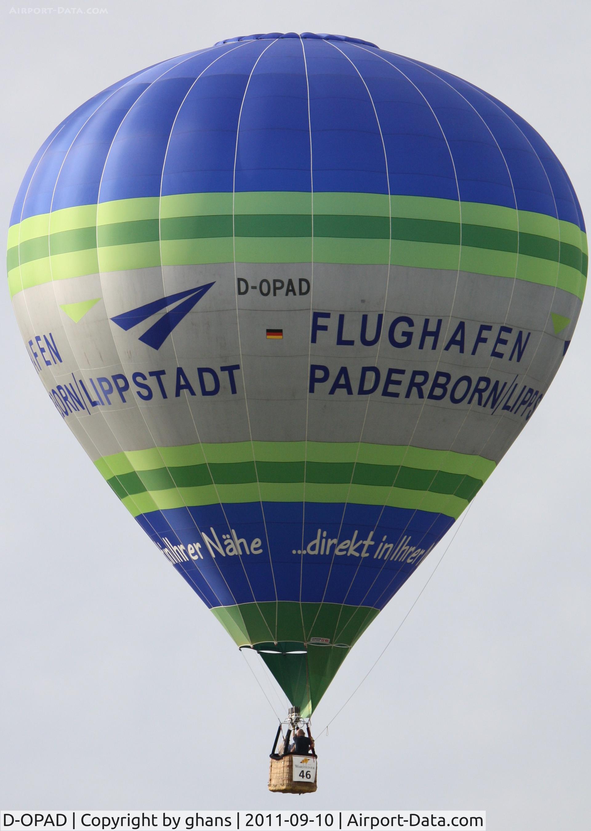 D-OPAD, 2008 Cameron Balloons Z-105 C/N 11147, WIM 2011
'Flughafen Paderborn-Lippstadt'