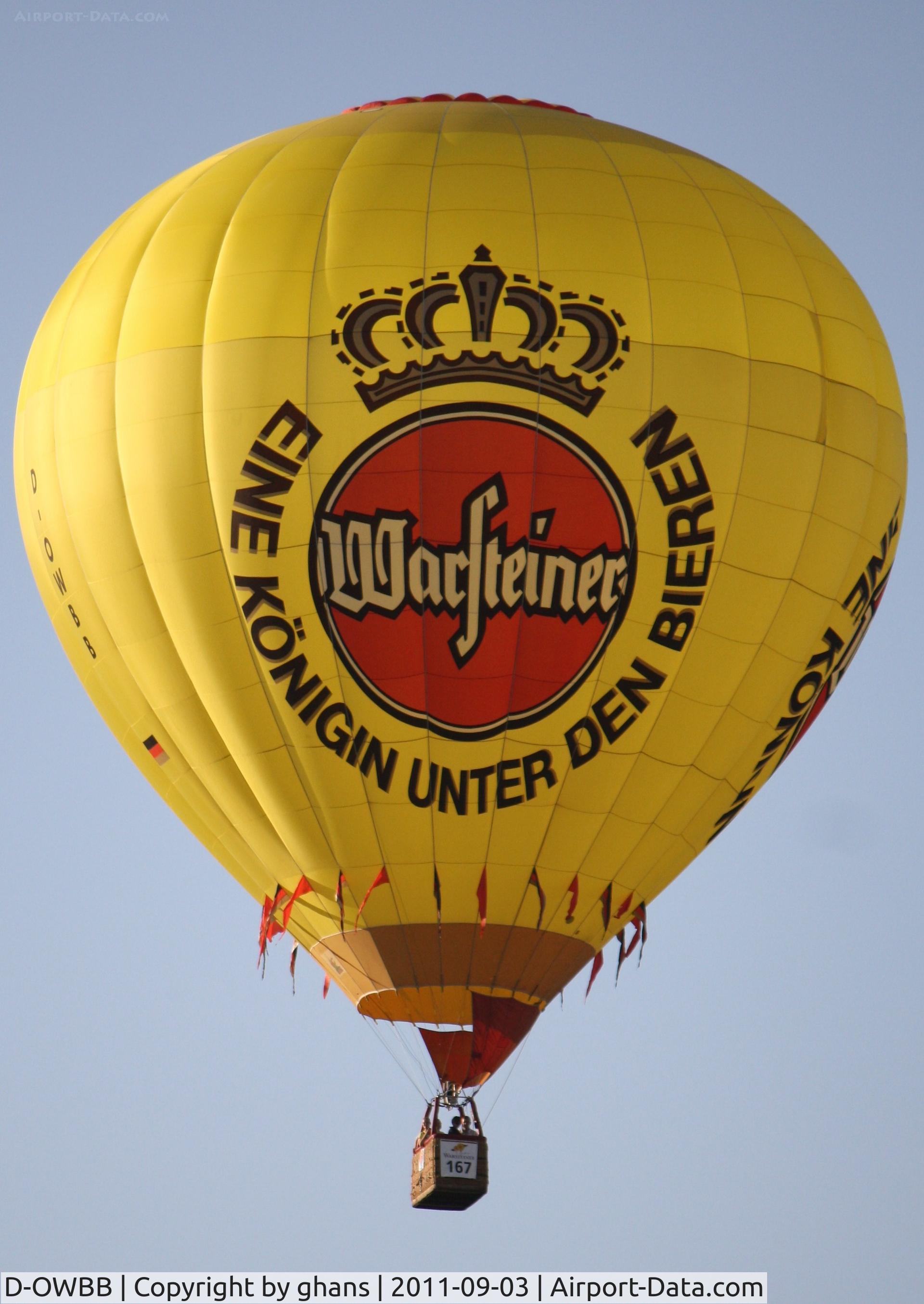 D-OWBB, 1997 Schroeder Fire Balloons G30/24 C/N 587, WIM 2011
'Warsteiner'
