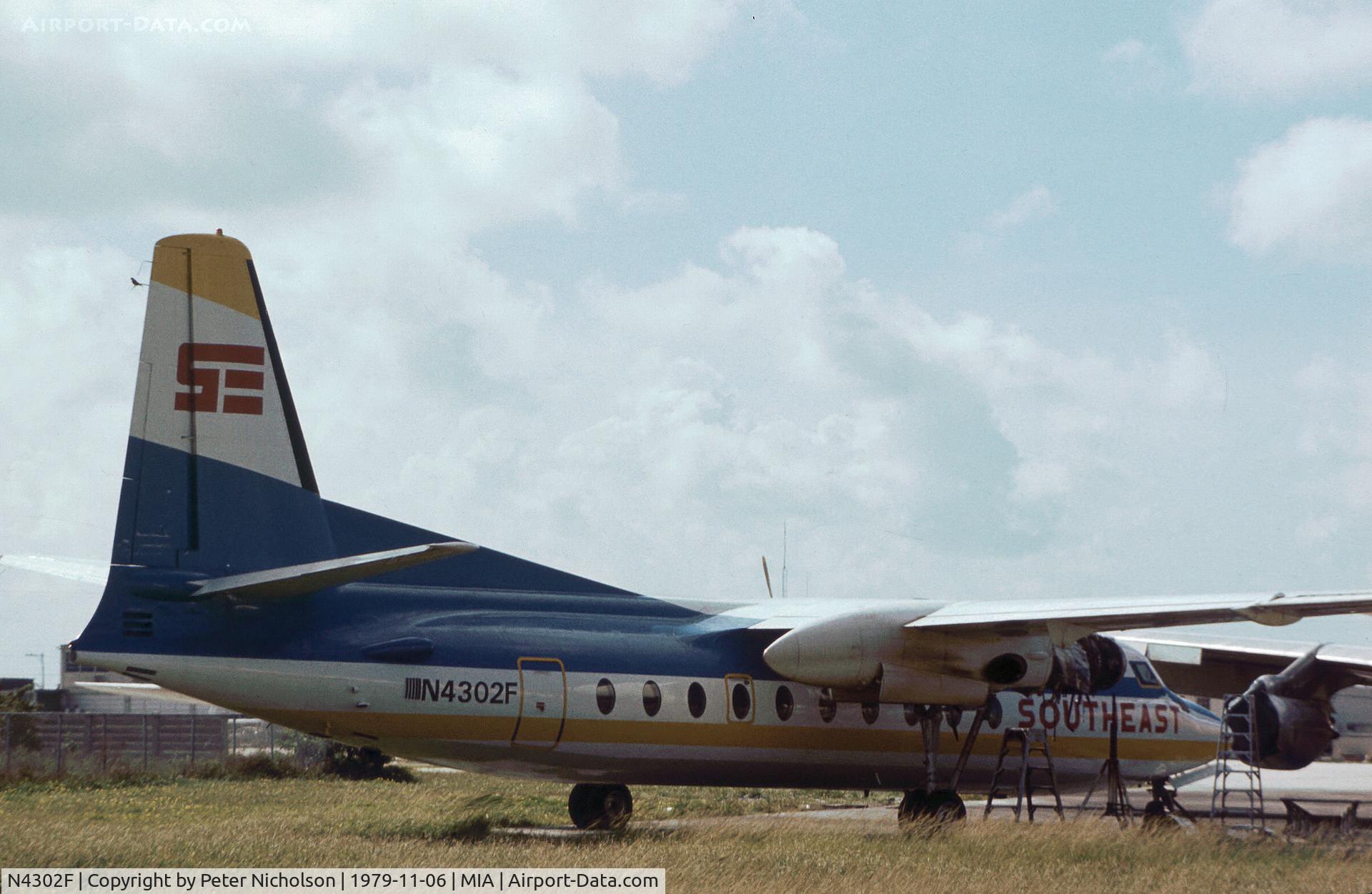 N4302F, 1959 Fairchild F-27 C/N 60, Fairchild F-27 of Southeast Air as seen at Miami in November 1979.