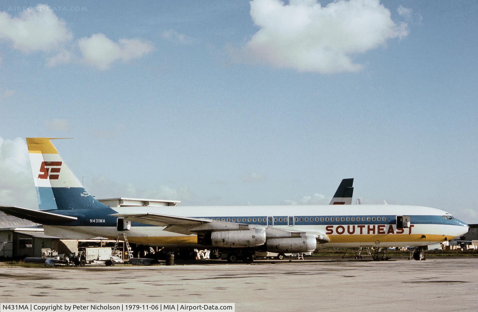N431MA, 1959 Boeing 707-321 C/N 17597, Boeing 707-321 of Southeast Air as seen at Miami in November 1979.