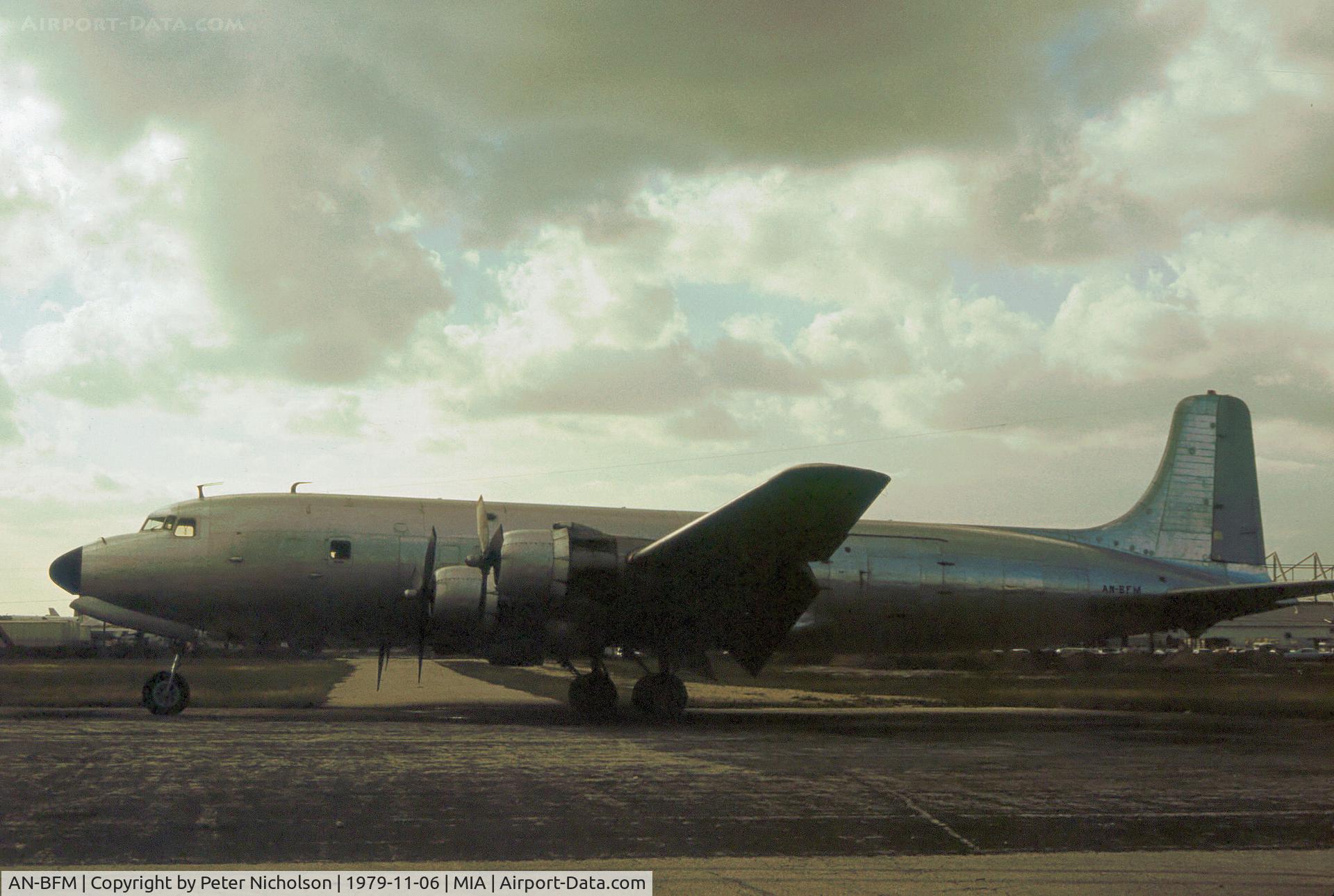 AN-BFM, 1957 Douglas DC-6B C/N 45175, DC-6B of LANICA as seen at Miami in November 1979.
