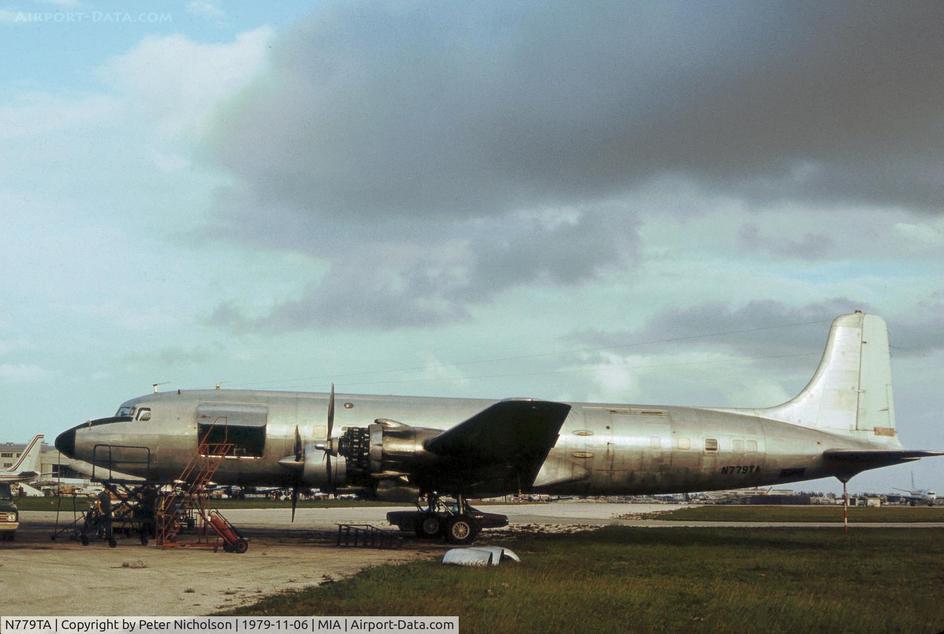 N779TA, 1958 Douglas DC-6A/C C/N 45529, DC-6 of Trans Air Link based at Fort Lauderdale as seen at Miami in November 1979.