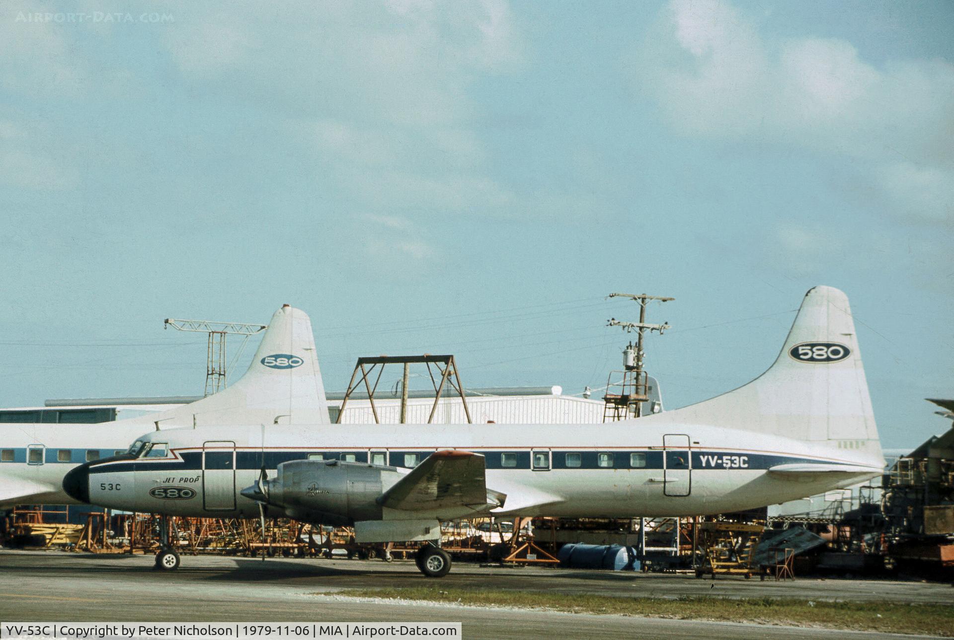 YV-53C, Convair 580 C/N 161, Convair 580 of Avensa as seen at Miami in November 1979.