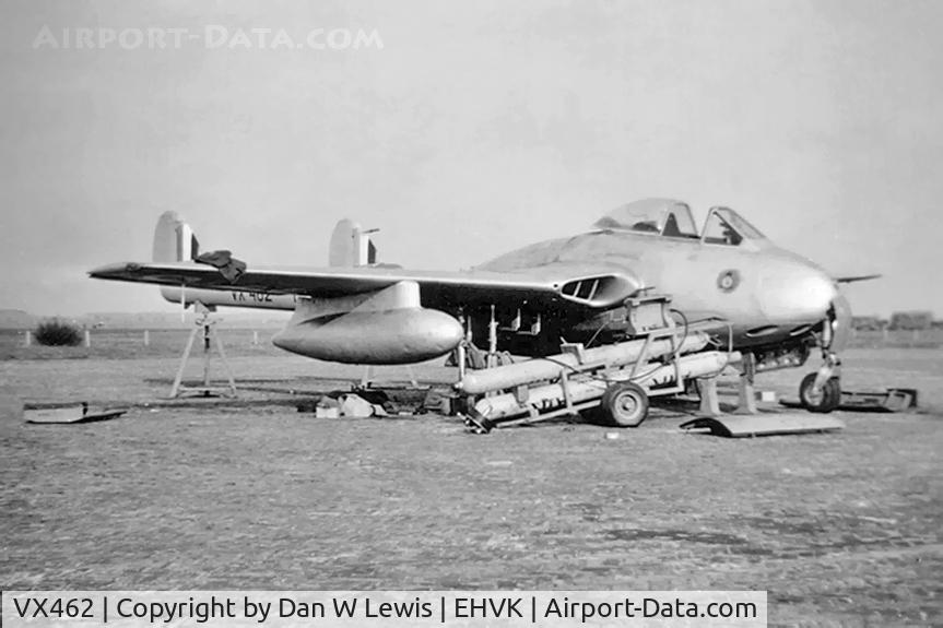 VX462, De Havilland DH-100 Vampire FB.5 C/N Not found VX462, An English Electric built Vampire serving with B Flight 26 Squadron RAF at Volkel Air Base, Netherlands in 1951 undergoing a wheel change.
