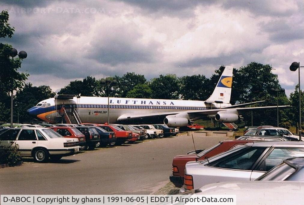 D-ABOC, 1961 Boeing 707-458 C/N 18071, D-ABOC False registration! Static display infront of Terminal. This a/c never flew for LH. It is c/n 18071/216 ex 4X-ATB. The real D-ABOC c/n 17719/106 was wfu & used for spares Tripoli, Lybia 6.1979