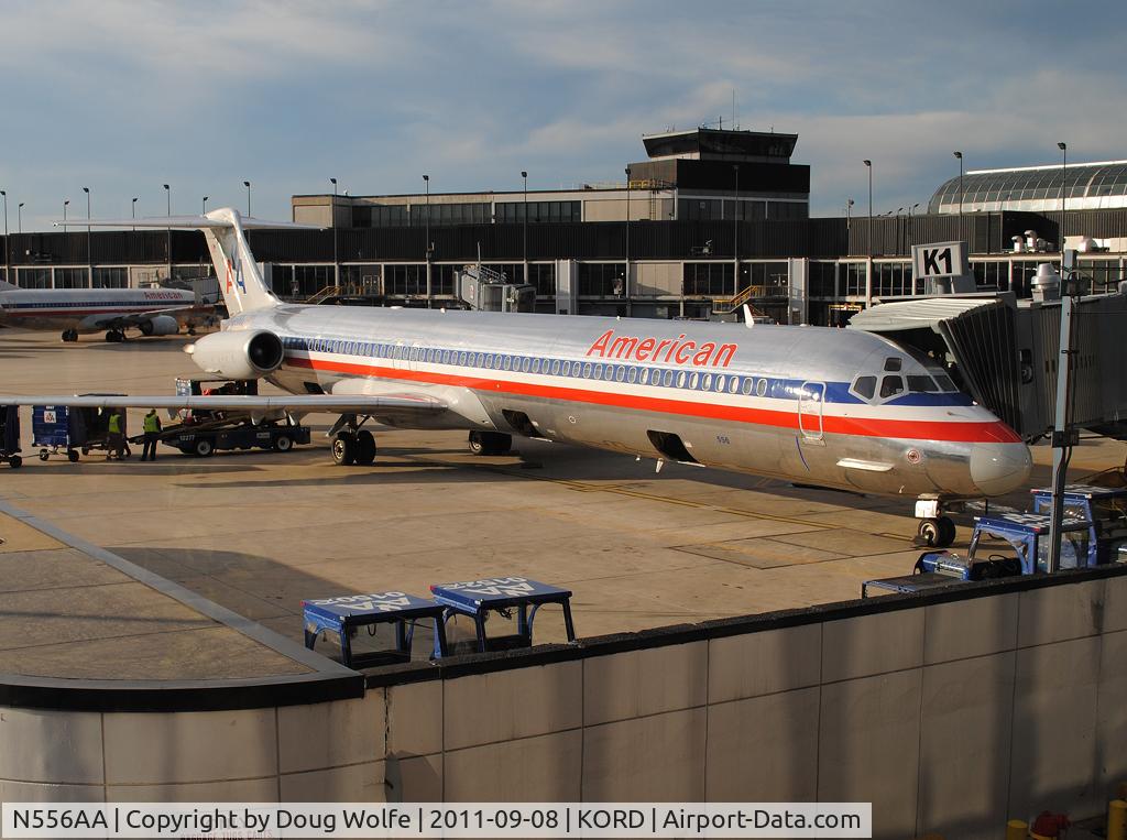 N556AA, 1991 McDonnell Douglas MD-82 (DC-9-82) C/N 53086, Built in 1991 and still flying in regular service 20 years later.  MD-82 prepares for departure at Chicago O'Hare gate K1.