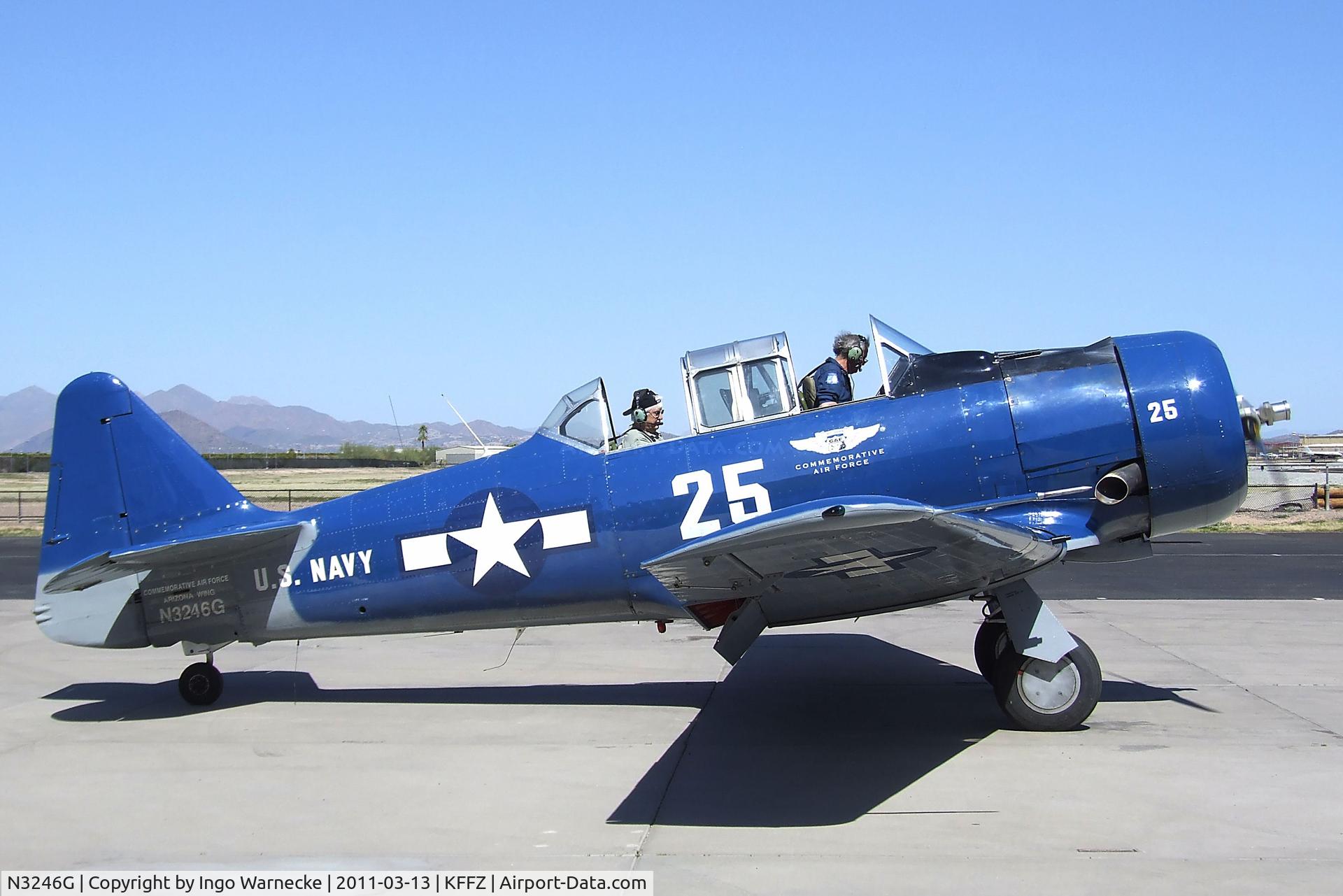 N3246G, 1959 North American SNJ-5 Texan Texan C/N 90725, North American SNJ-5 Texan of the CAF Arizona Wing Museum giving passenger flights at Falcon Field, Mesa AZ