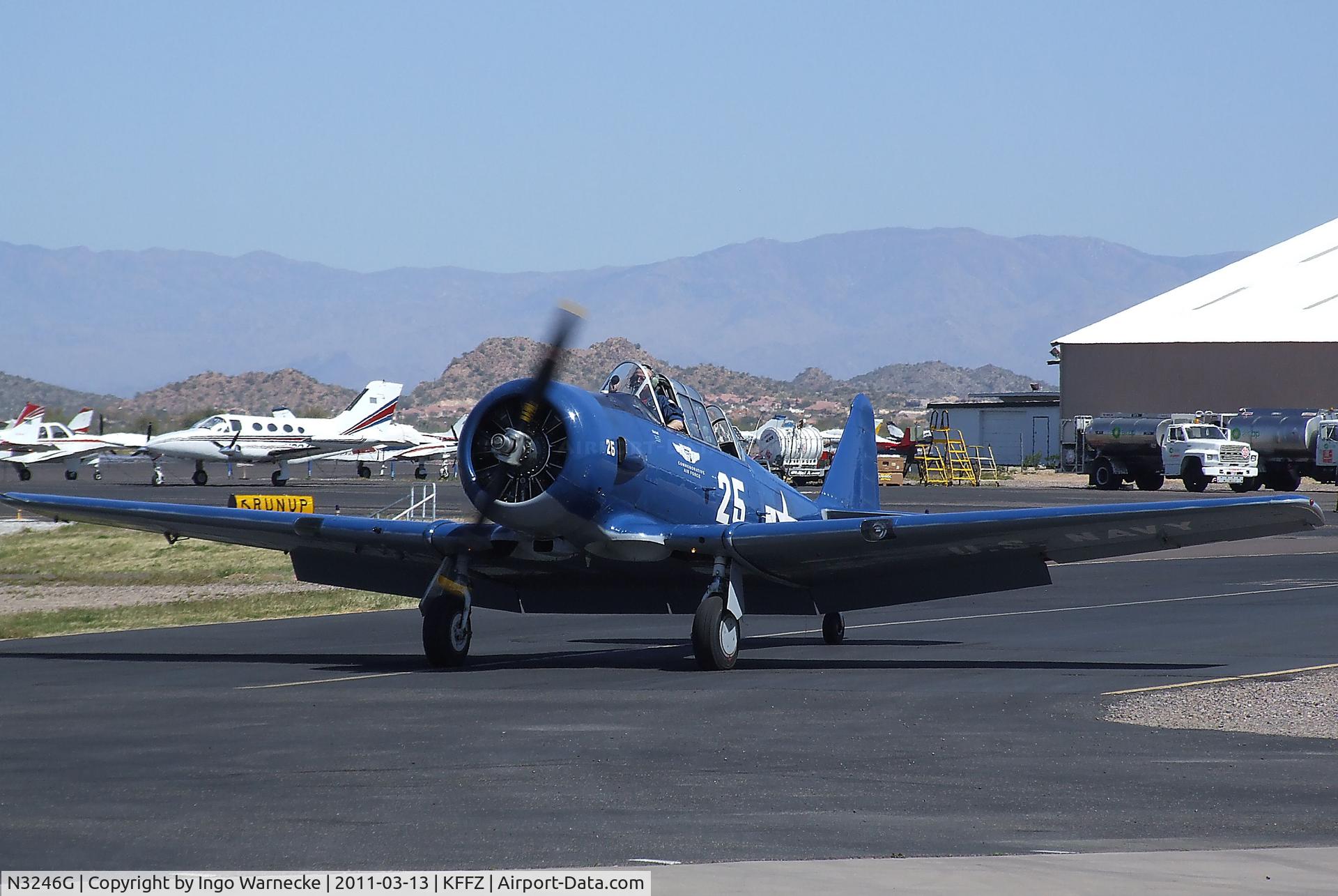 N3246G, 1959 North American SNJ-5 Texan Texan C/N 90725, North American SNJ-5 Texan of the CAF Arizona Wing Museum giving passenger flights at Falcon Field, Mesa AZ