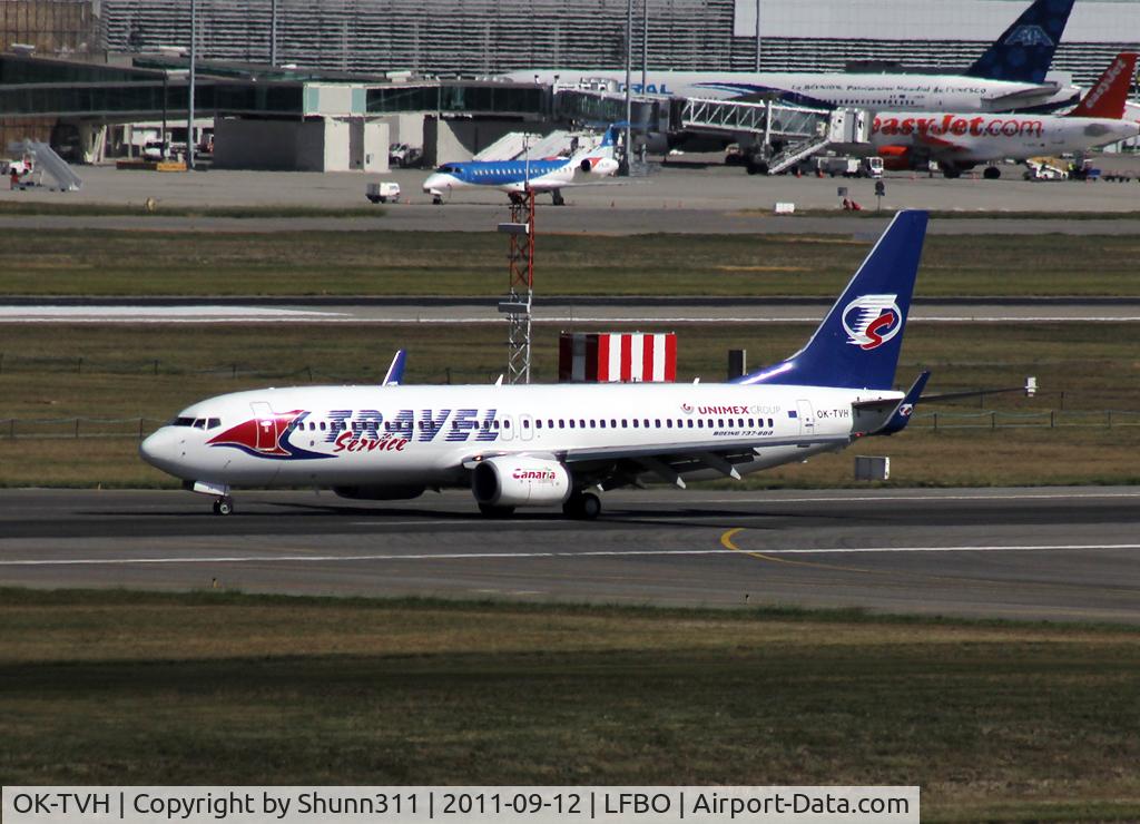 OK-TVH, 2008 Boeing 737-8Q8 C/N 35275, Backtracking rwy 32L to the Terminal...