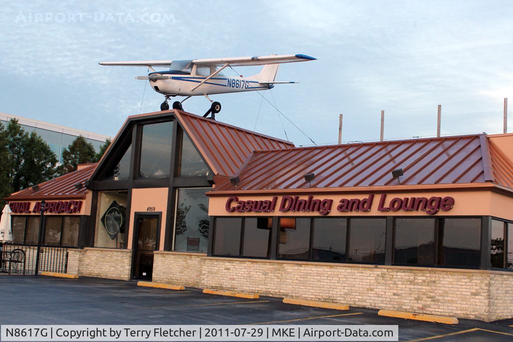 N8617G, Cessna 150F C/N 15062717, Atop restaurant opposite Milwaukee Airport