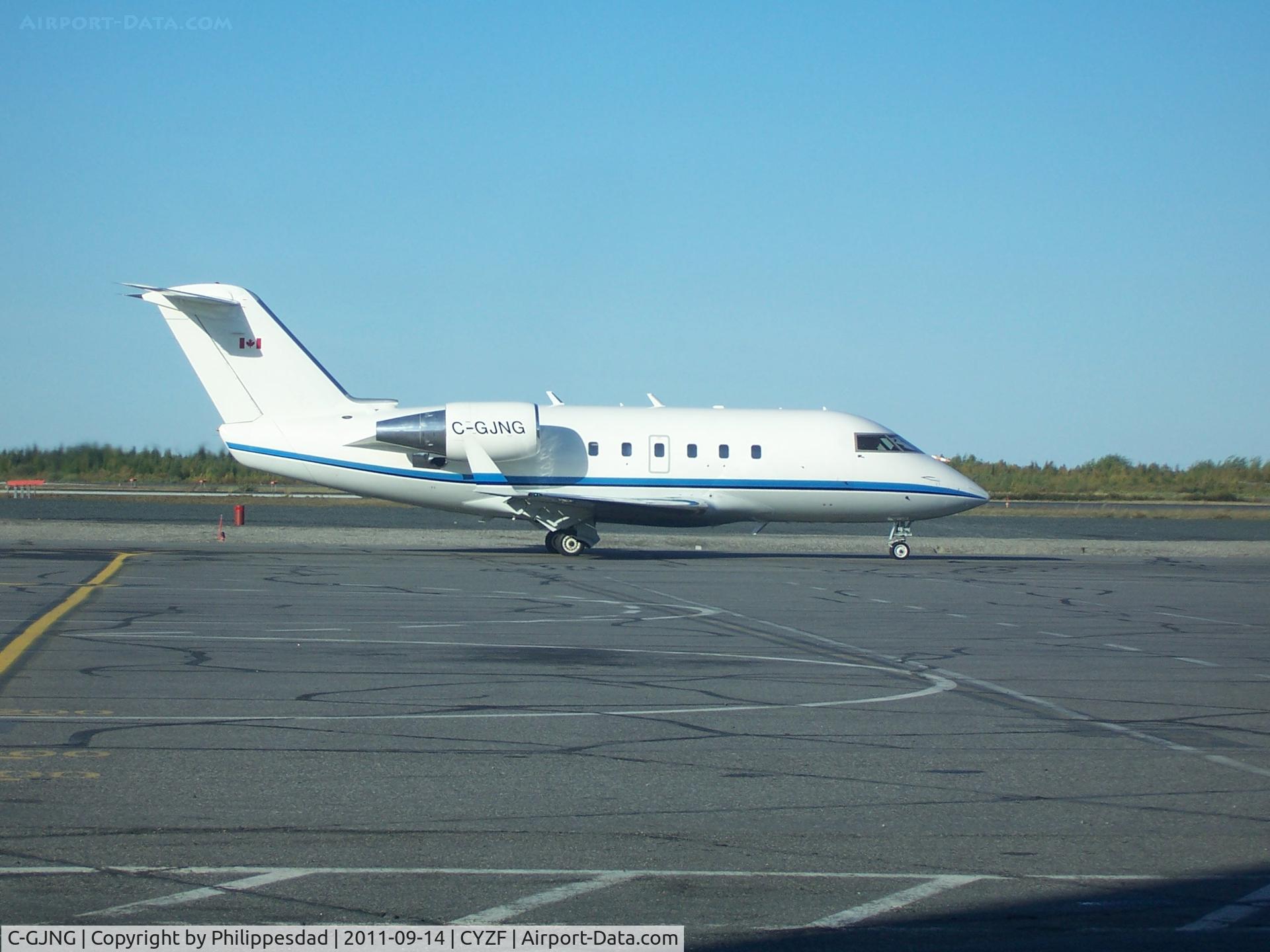 C-GJNG, 1986 Canadair Challenger 601 (CL-600-2A12) C/N 3040, Canadair private jet (C-GJNG) leaving YZF, Sept 13, 2011.