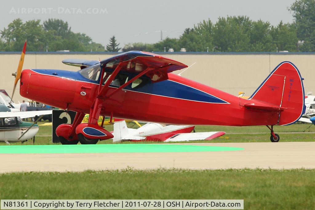N81361, 1946 Fairchild 24R-46 C/N R46261, Over the green landing marker at 2011 Oshkosh