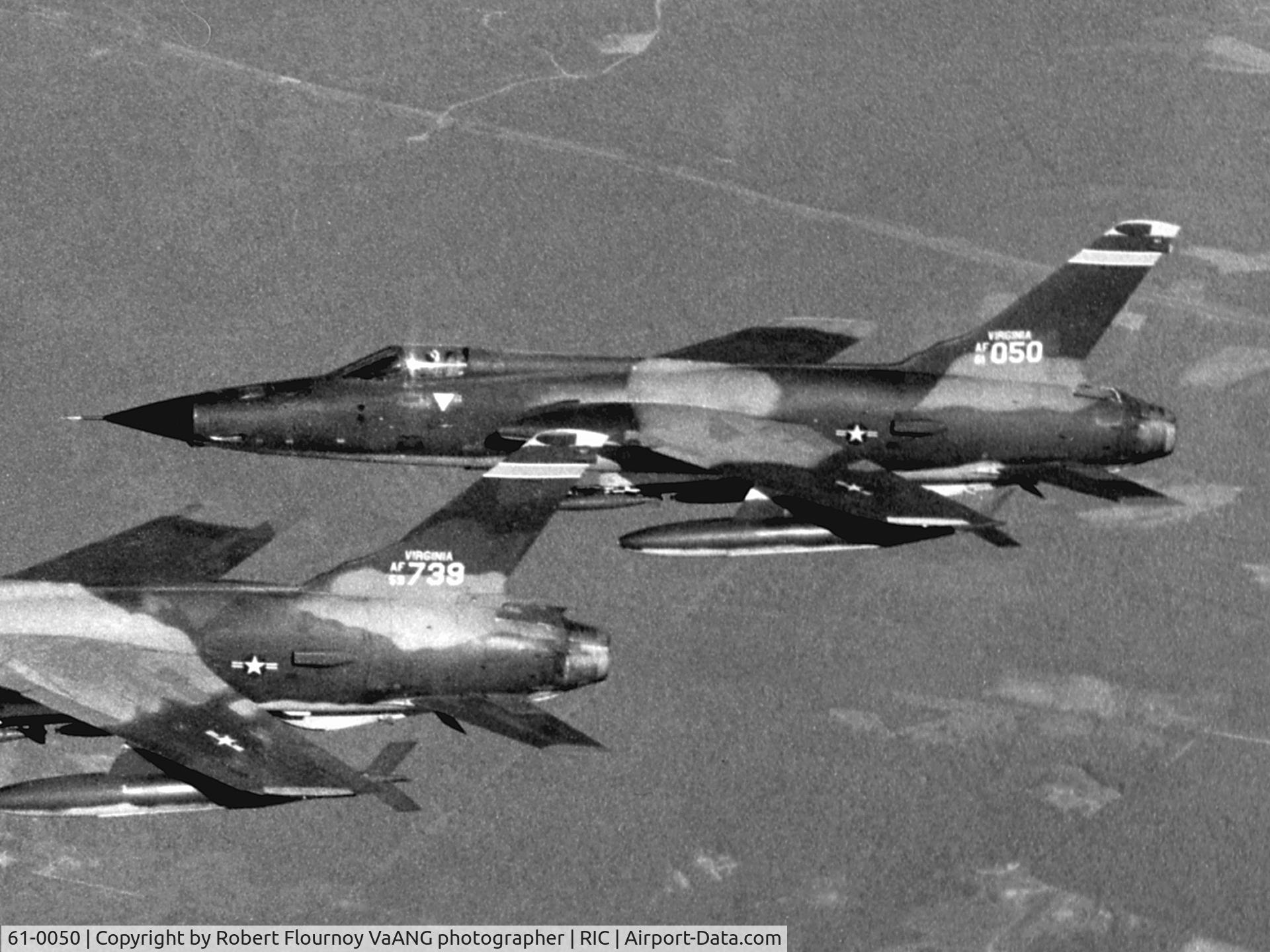 61-0050, 1961 Republic F-105D Thunderchief C/N D245, Virginia Air national Guard F-105D 61-0050 en route to Fort Bragg, NC for a live ordnance demo.