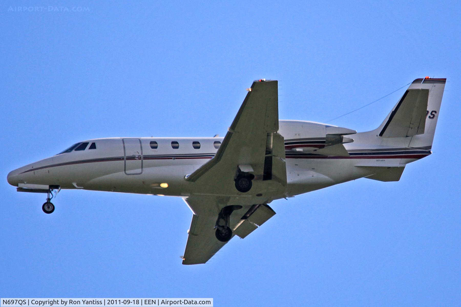 N697QS, 2001 Cessna 560XL Citation Excel C/N 560-5197, Full flaps final runway 02, Dillant-Hopkins Airport, Keene, NH