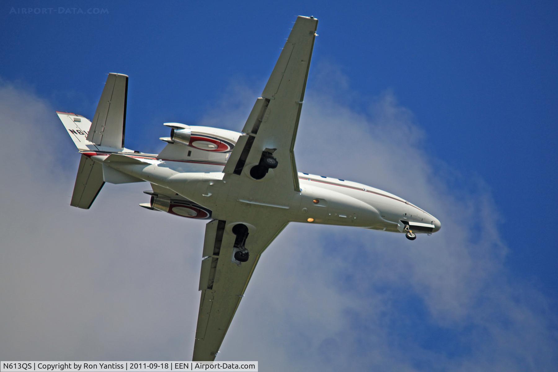 N613QS, 2005 Cessna 560XL C/N 560-5599, Left downwind runway 02 turning extended base on final, Dillant-Hopkins Airport, Keene, NH