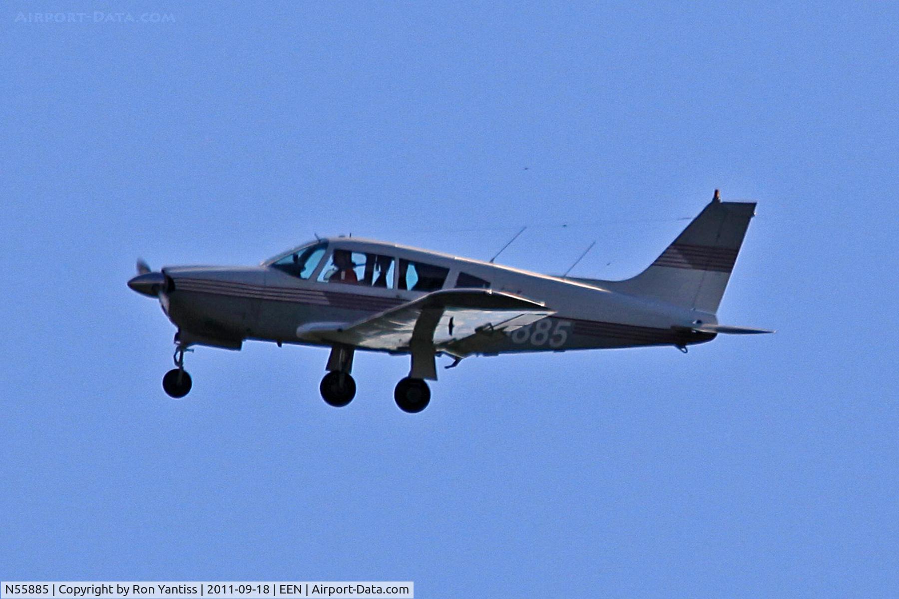 N55885, 1973 Piper PA-28R-200 Cherokee Arrow C/N 28R-7335305, Extended base left downwind runway 02, Dillant-Hopkins Airport, Keene, NH