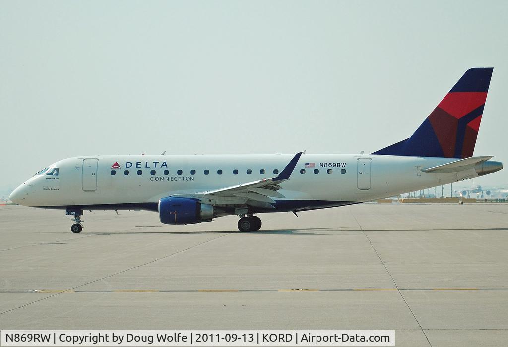 N869RW, 2006 Embraer 170SE (ERJ-170-100SE) C/N 17000133, Now in a Delta Connection paint scheme.  In line for take off at Chicago O'Hare.