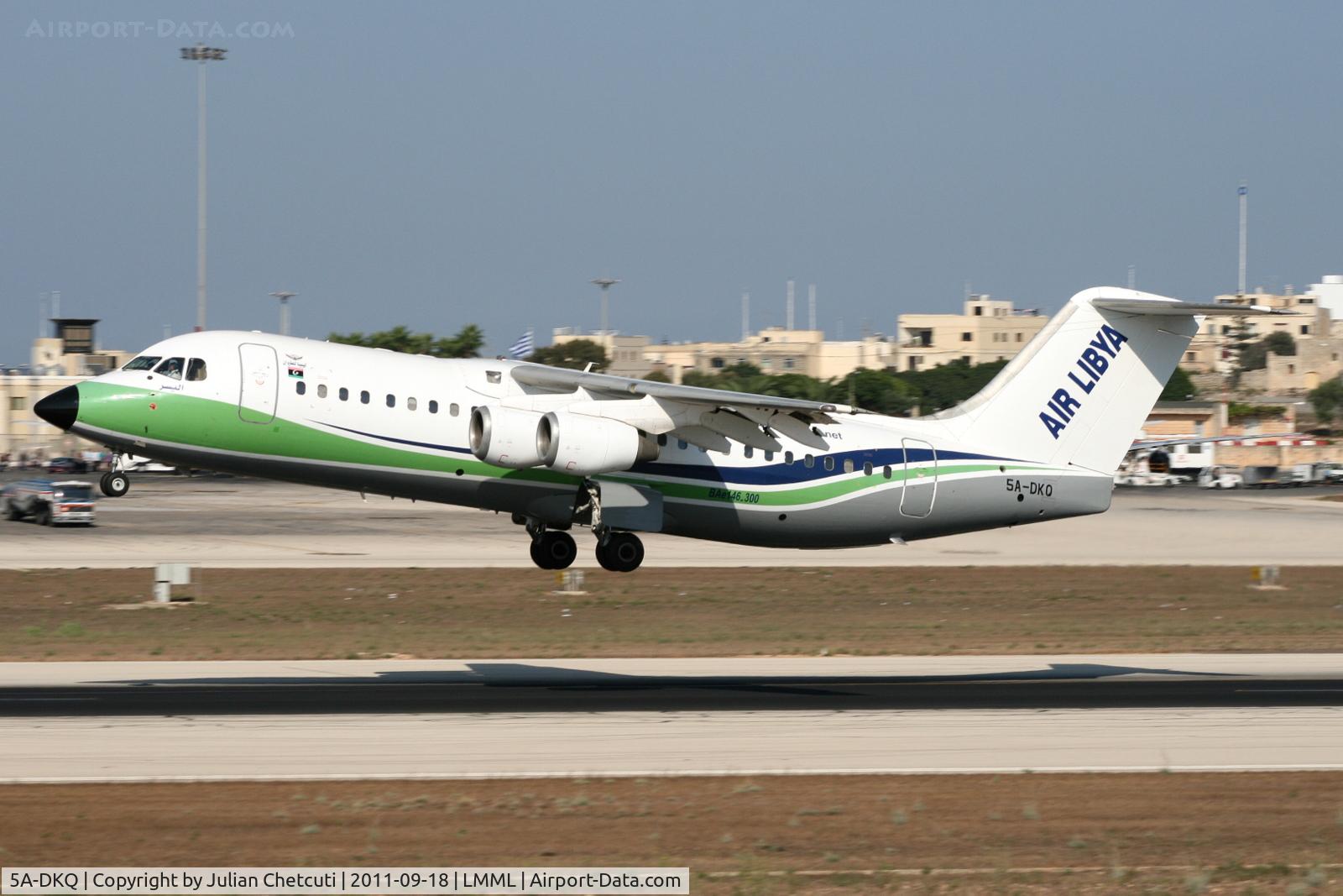 5A-DKQ, 1991 British Aerospace BAe.146-300 C/N E3191, Departing Runway 31