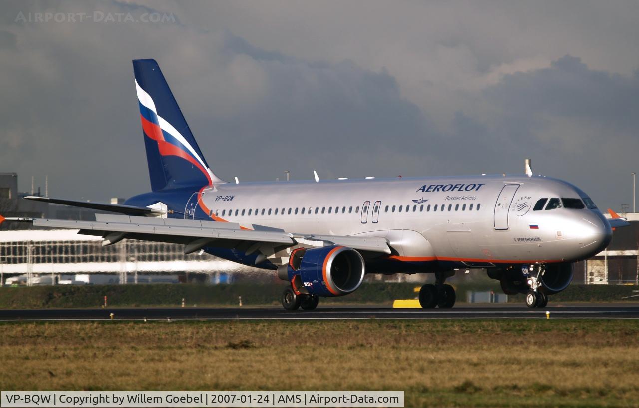 VP-BQW, 2006 Airbus A320-214 C/N 2947, Landing on Schiphol Airport