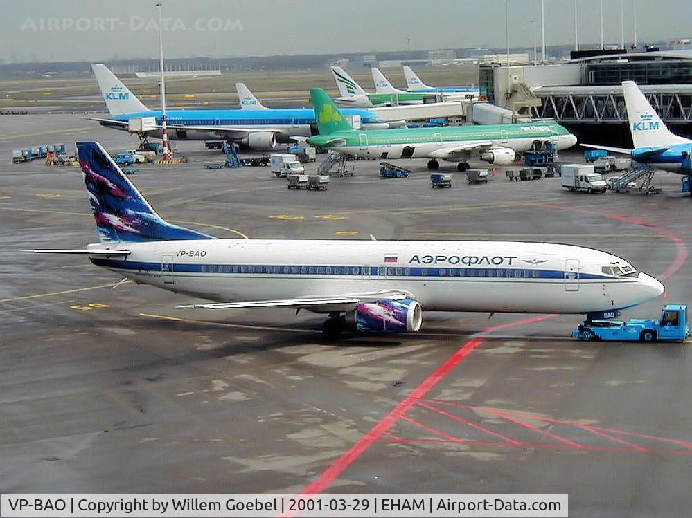 VP-BAO, 1998 Boeing 737-4M0 C/N 29207, Pushback for take off from Schiphol Airport