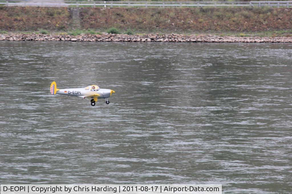 D-EOPI, 1947 Erco 415D Ercoupe C/N 541, Seen from a balcony overlooking the Rhine! - the plane is flying south between Rheindiebach on the west bank and Lorch on the east bank