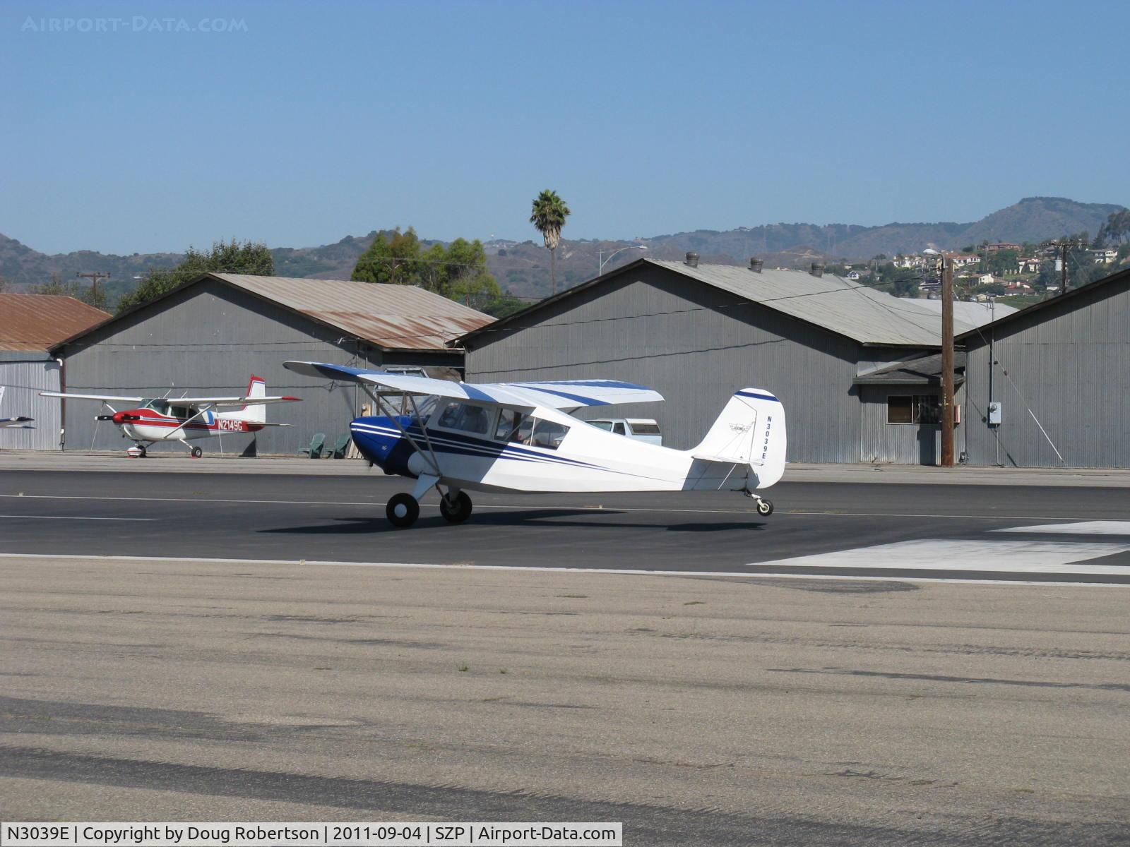 N3039E, 1946 Aeronca 7AC Champion C/N 7AC-6625, 1946 Aeronca 7AC CHAMPION, Continental O-200 100 Hp upgrade by STC, takeoff roll Rwy 22 tail coming up