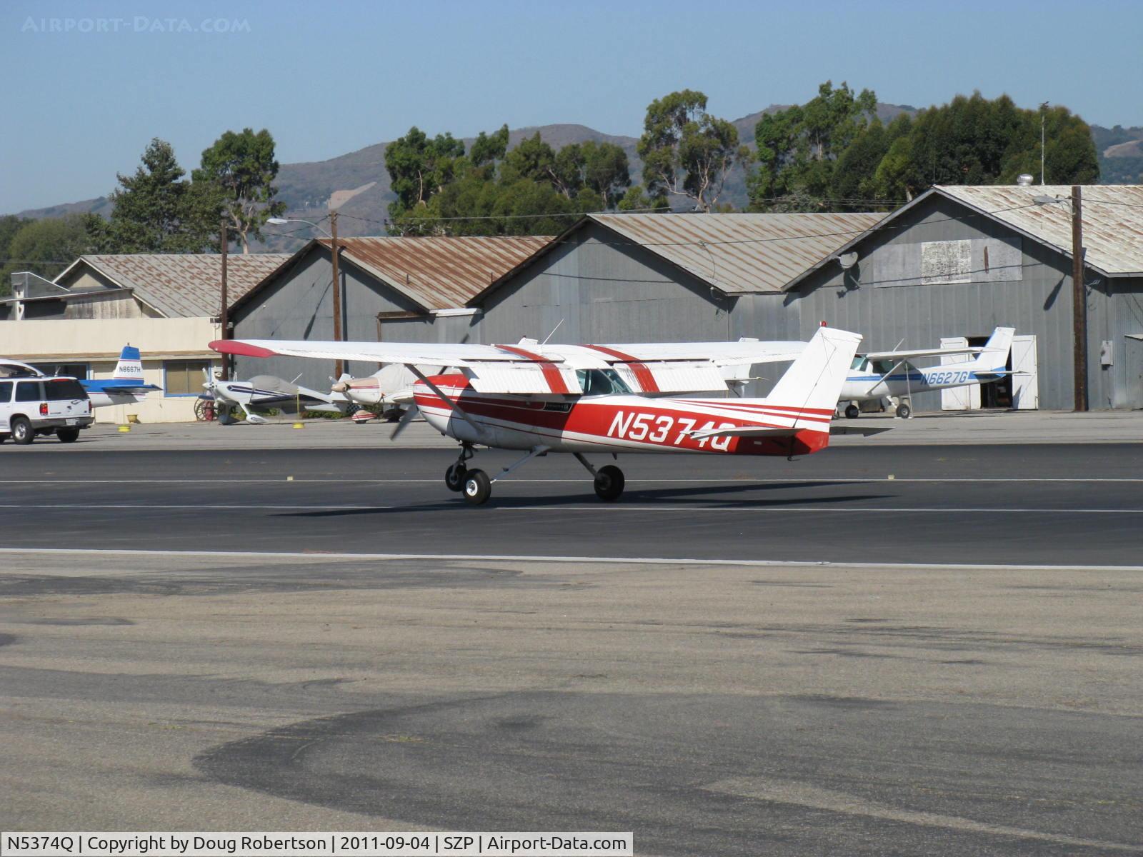 N5374Q, 1972 Cessna 150L C/N 15073274, 1972 Cessna 150L, Continental O-200 100 Hp, landing roll Rwy 22