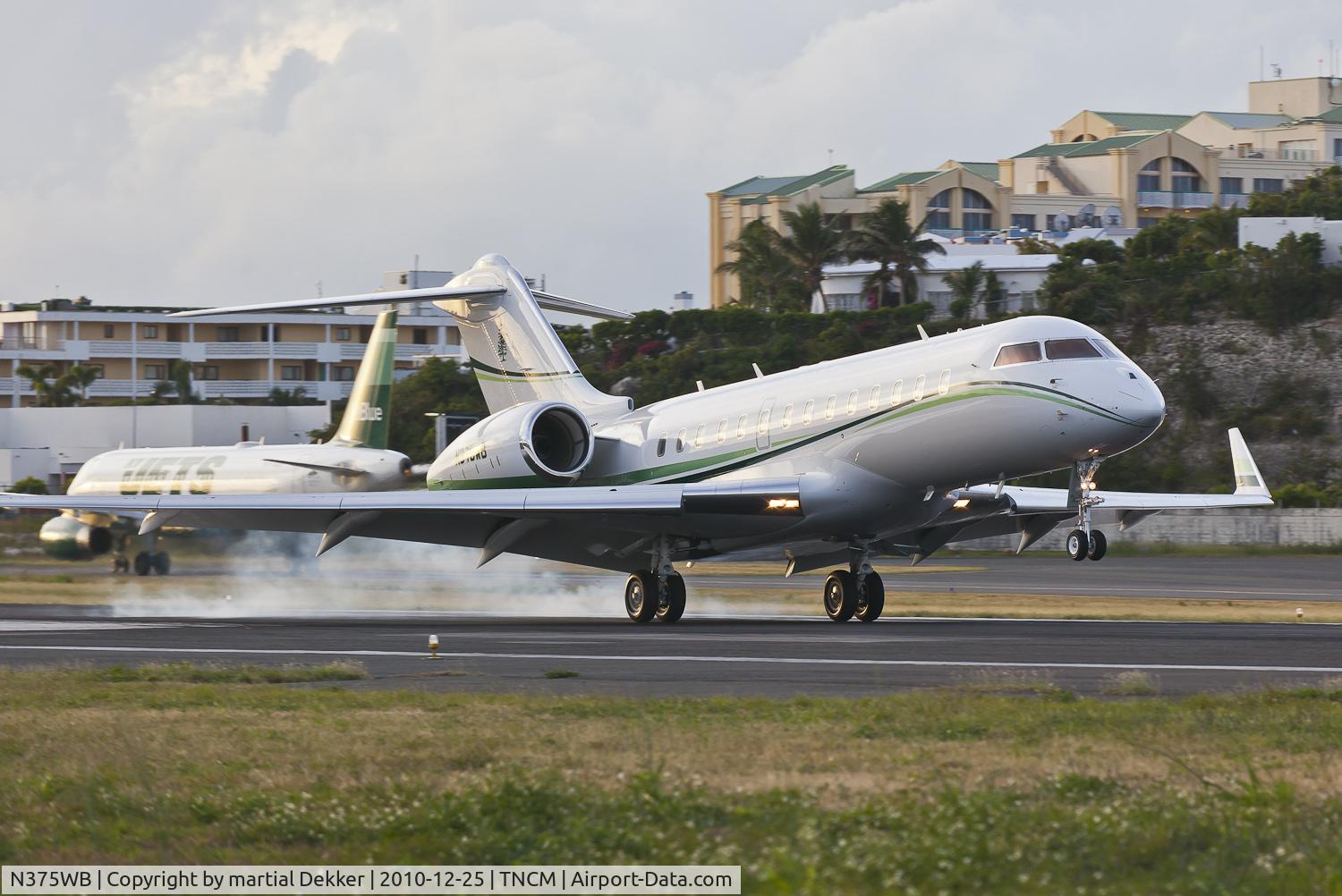 N375WB, 2008 Bombardier BD-700-1A11 Global 5000 C/N 9288, landing at SXM