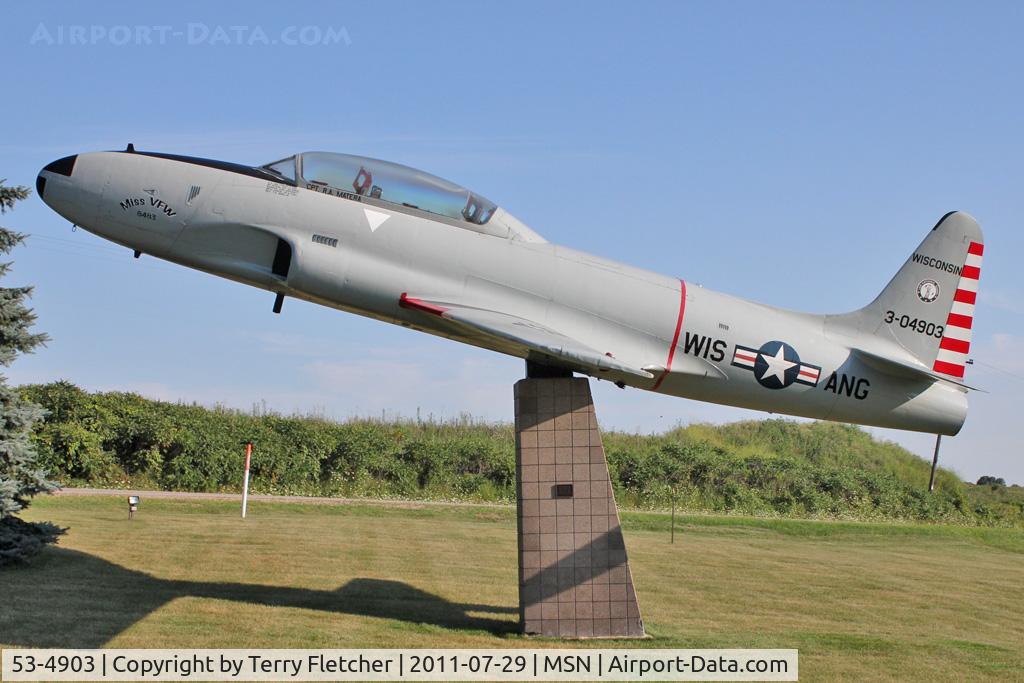 53-4903, 1953 Lockheed T-33A Shooting Star C/N 580-8242, On a pole , outside VFW , Madison WI