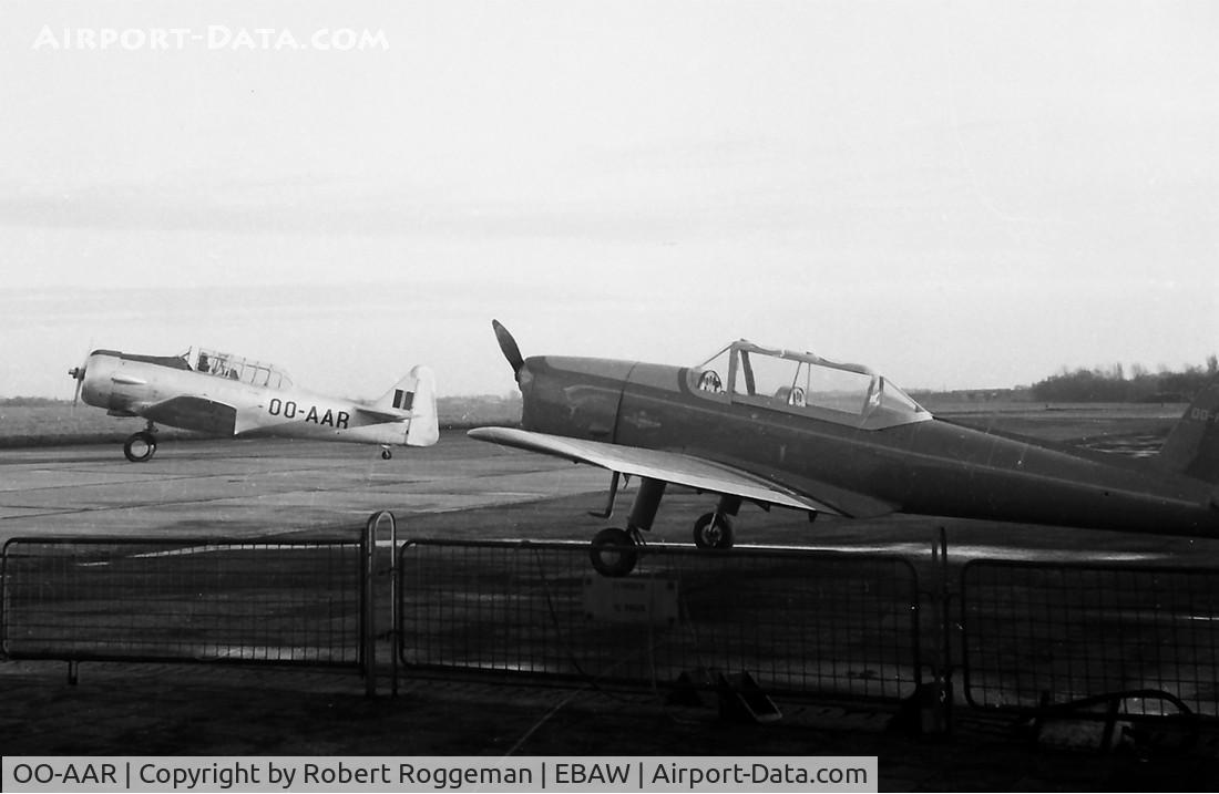 OO-AAR, 1944 Noorduyn AT-16 Harvard IIB C/N 14A-2268, Late 1950's.T-6 Harvard IIB.RCAF 2535 never used diverted to RAF as KF568.Still in basic BAF colors ex H-58.OO-PHS DHC-1 Chipmunk ex C-1 BAF.