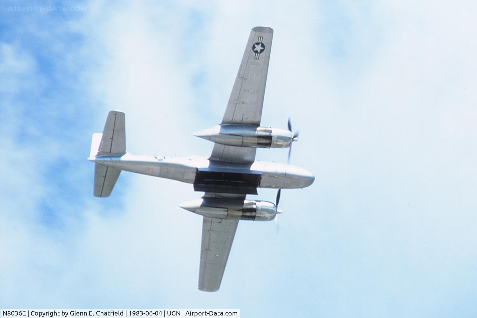 N8036E, 1944 Douglas B-26B Invader C/N 28975, Overflying the field during the air show, bomb bay open