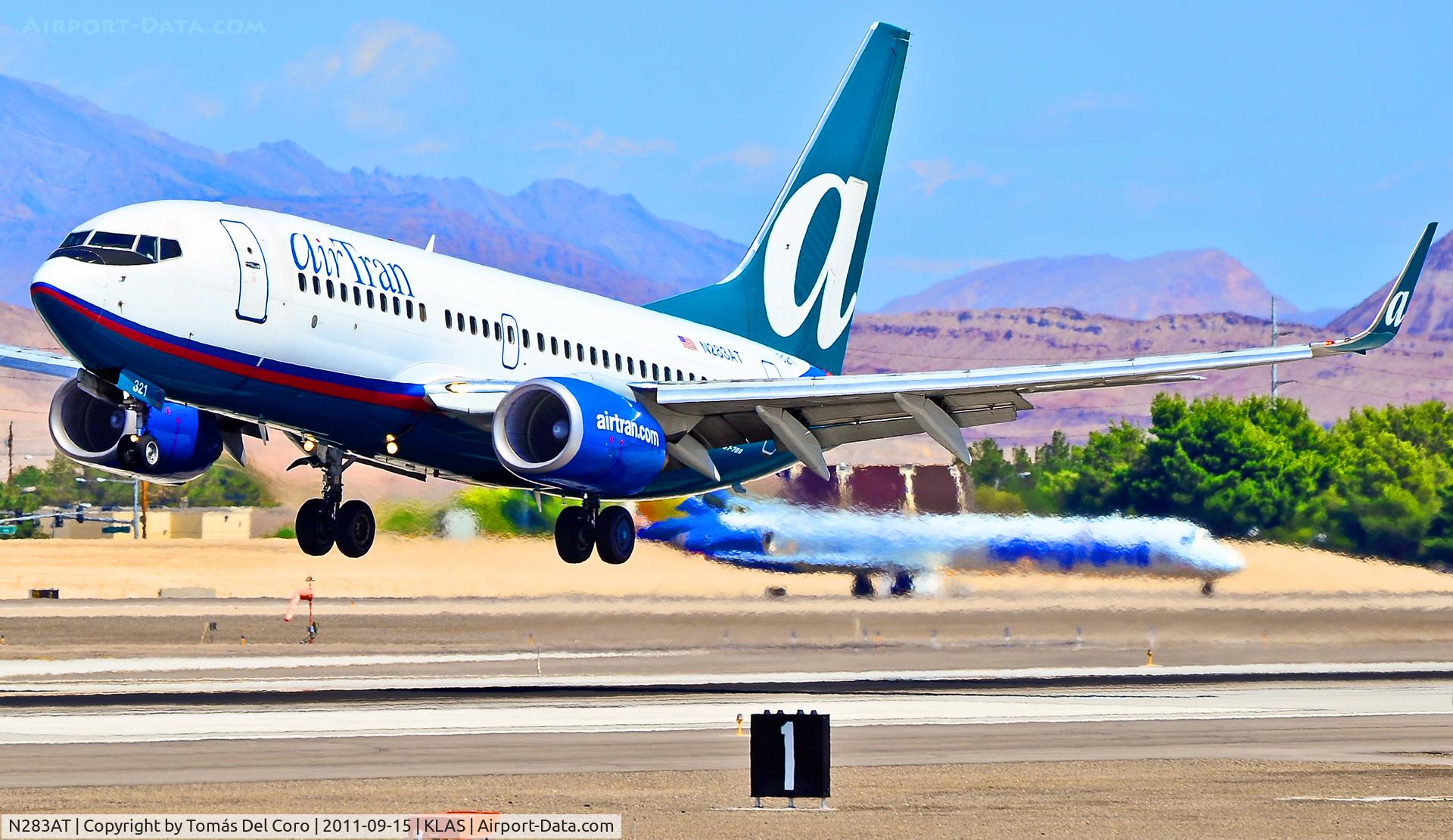 N283AT, 2006 Boeing 737-7BD C/N 34479, N283AT AirTran 2006 Boeing 737-7BD C/N 34479

Las Vegas - McCarran International (LAS / KLAS)
USA - Nevada, September 15, 2011
Photo: Tomás Del Coro