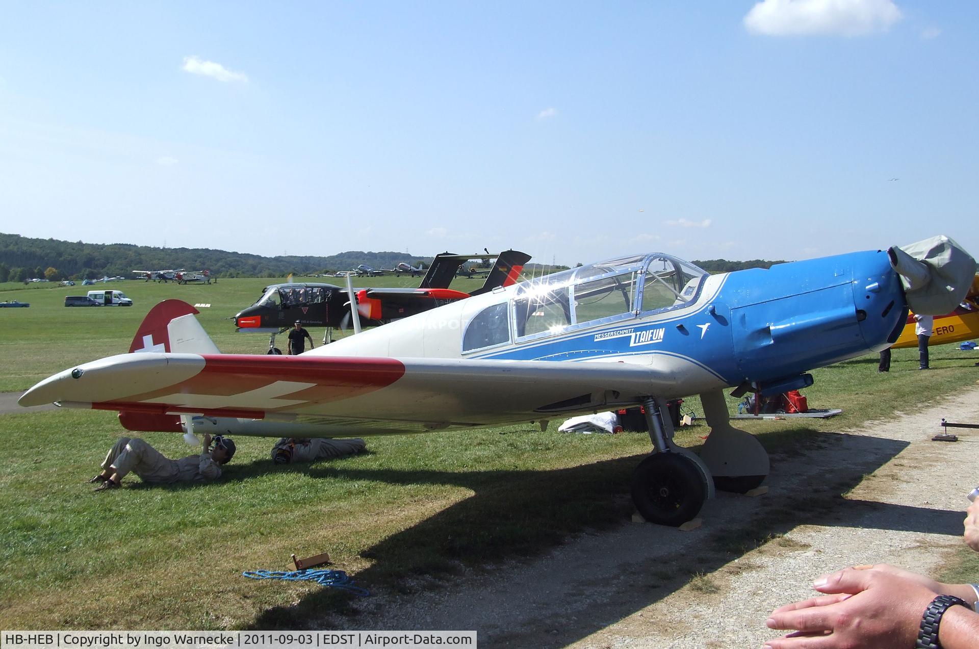 HB-HEB, 1938 Messerschmitt Bf-108B-1 Taifun C/N 1988, Messerschmitt Bf 108B Taifun at the 2011 Hahnweide Fly-in, Kirchheim unter Teck airfield