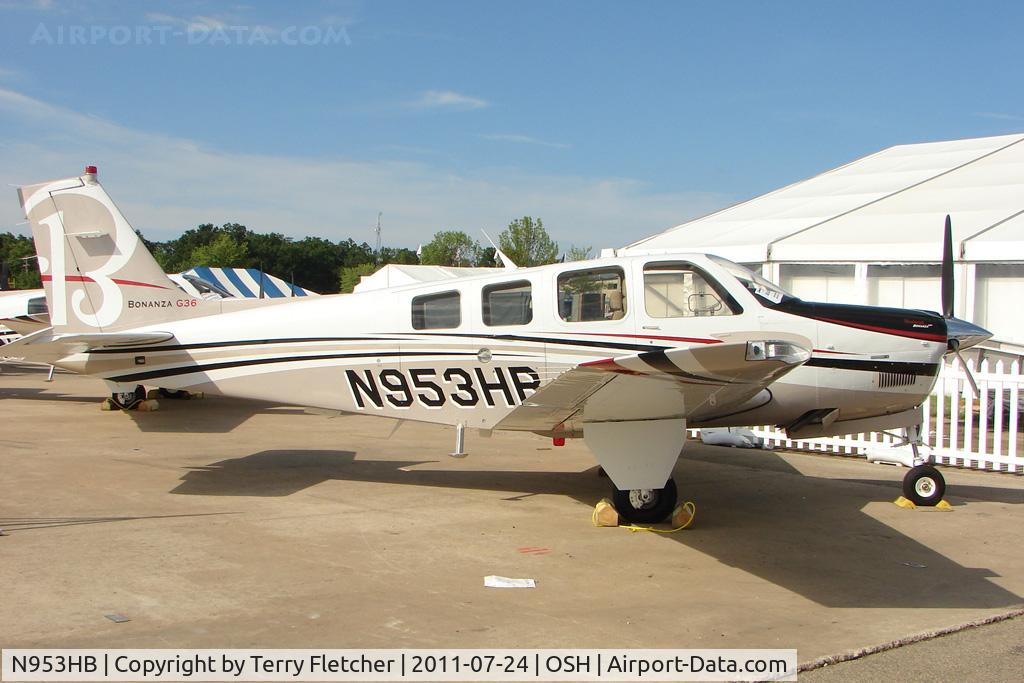 N953HB, 2011 Hawker Beechcraft G36 Bonanza C/N E-3953, On static display at 2011 Oshkosh