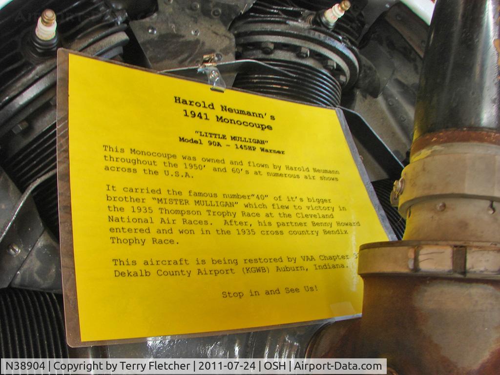 N38904, 1941 Monocoupe 90AW C/N A-827, On static display at 2011 Oshkosh