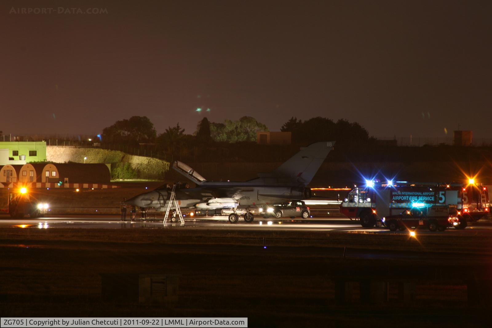 ZG705, 1989 Panavia Tornado GR.4A C/N 811/BS172/3387, Performed an emergency landing in Malta after reporting gearbox problem. This aircraft is currently taking part in NATO operations over Libya.