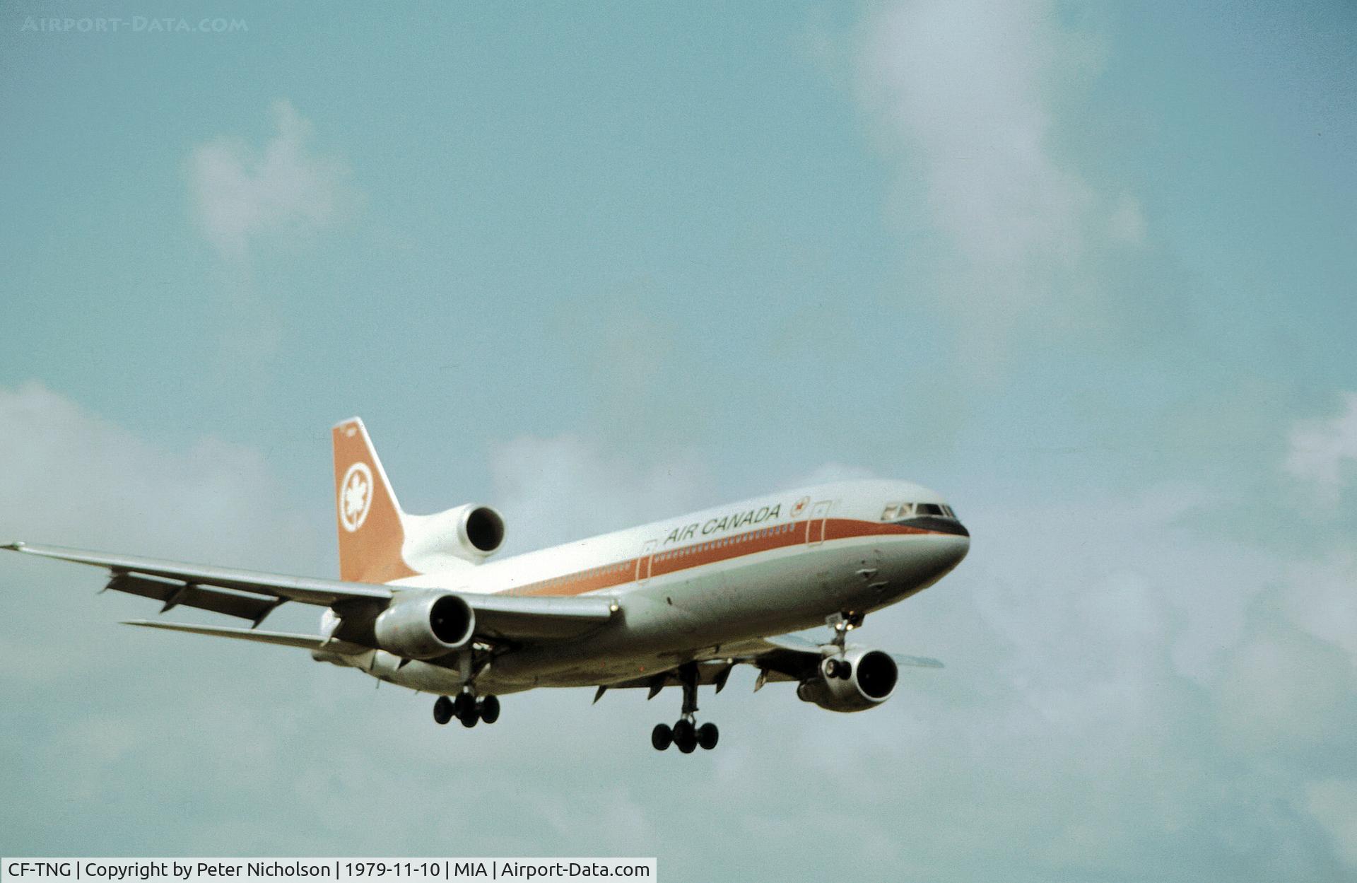 CF-TNG, 1973 Lockheed L-1011-385-1 TriStar 1 C/N 193E-1048, Lockheed TriStar of Air Canada on final approach to Miami in November 1979.